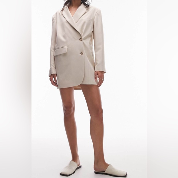 Topshop Jackets & Blazers - Topshop Side Button Long Sleeve Dad’s Blazer Dress Sage Green, Size US6